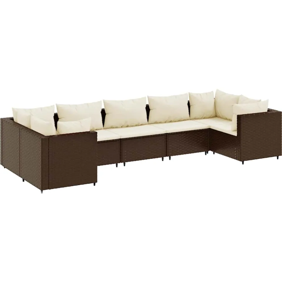 vidaXL 7-delige Loungeset met kussens poly rattan bruin