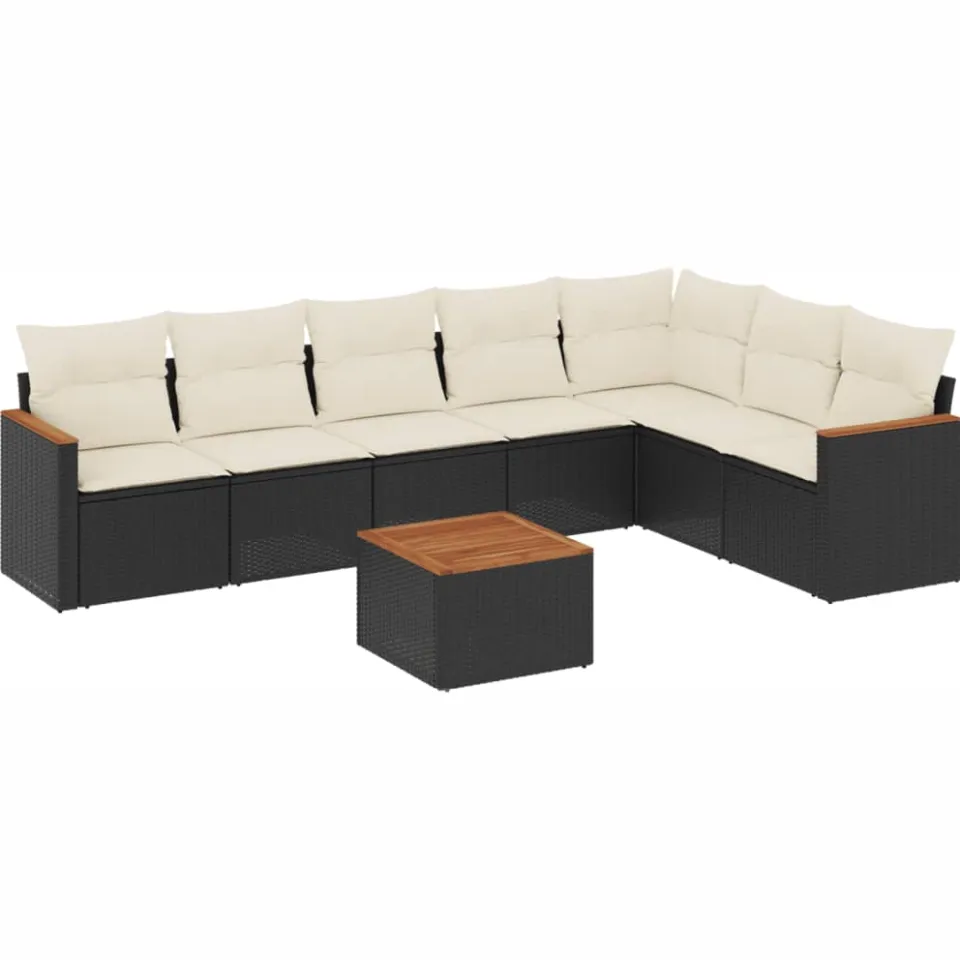 vidaXL 8-delige Loungeset met kussens poly rattan zwart, foto 3