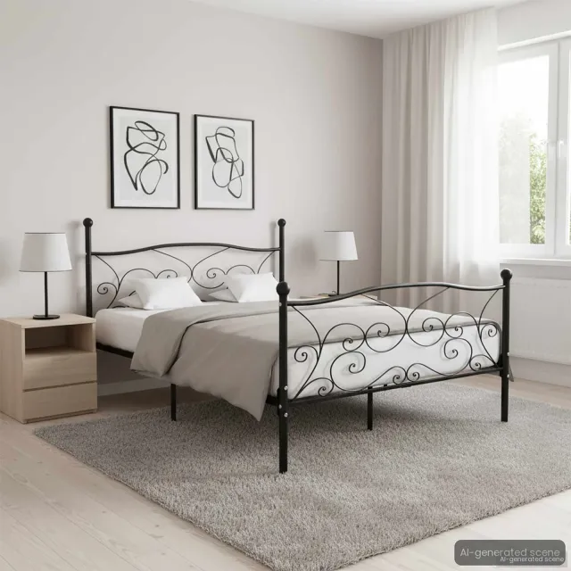 vidaXL Bedframe met lattenbodem metaal zwart 140x200 cm