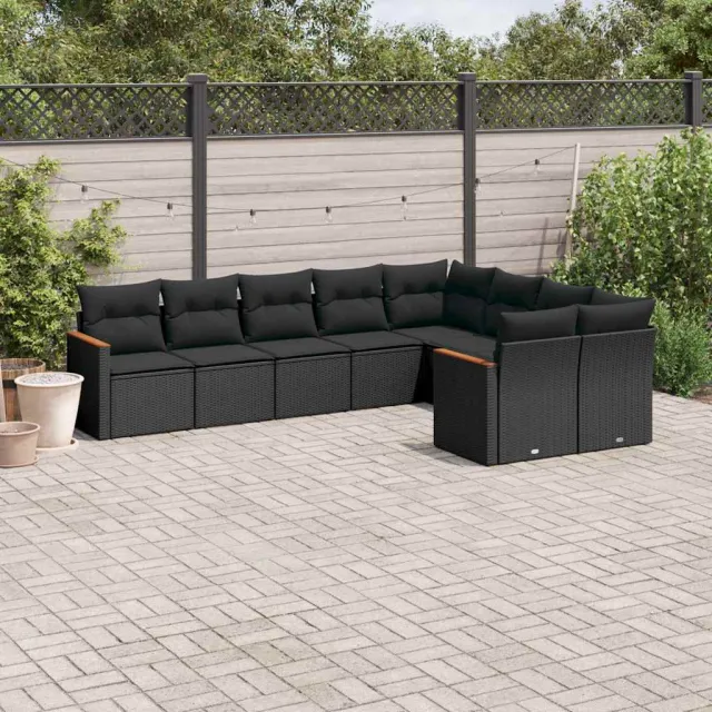 vidaXL 9-delige Loungeset met kussens poly rattan zwart, foto 2