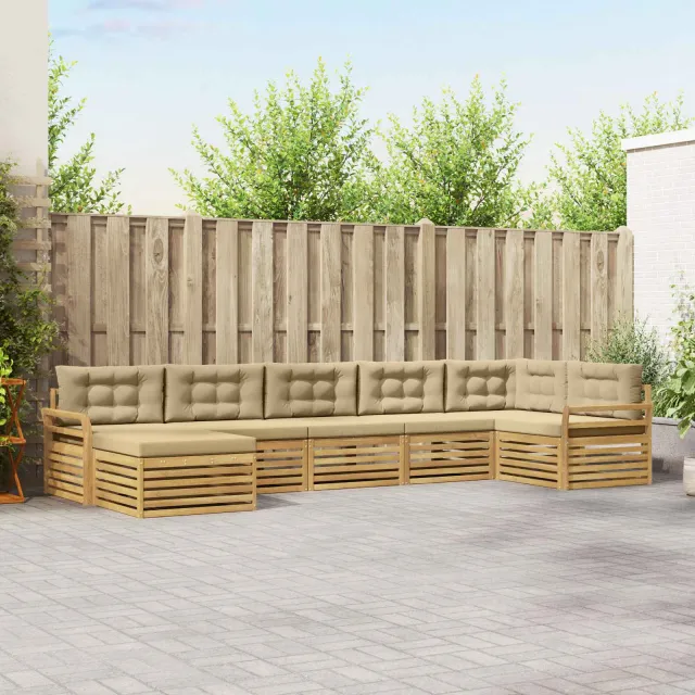 vidaXL Buiten bankenset 7 st 7-zits Wit en Beige Bruin