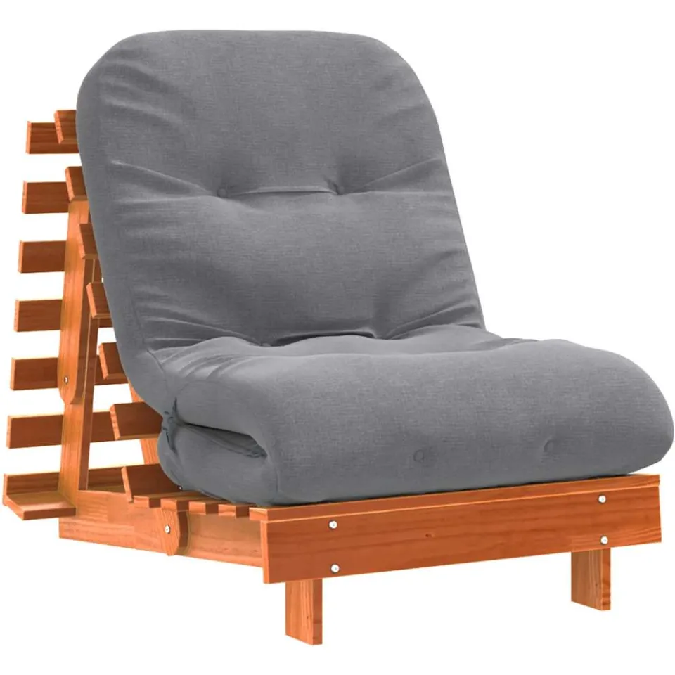 vidaXL Futon slaapbank met matras 70x206x11 cm grenenhout wasbruin bruin, foto 4