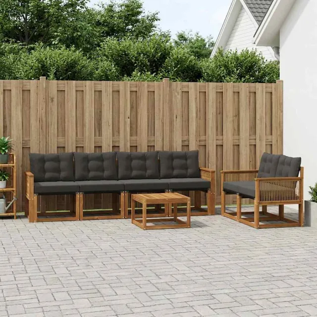vidaXL Buiten bankenset 7 st 6-zits Naturel en Zwart Bruin
