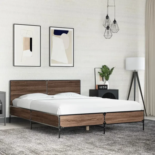 vidaXL Bedframe bewerkt hout metaal bruin eikenkleur 140x200 cm