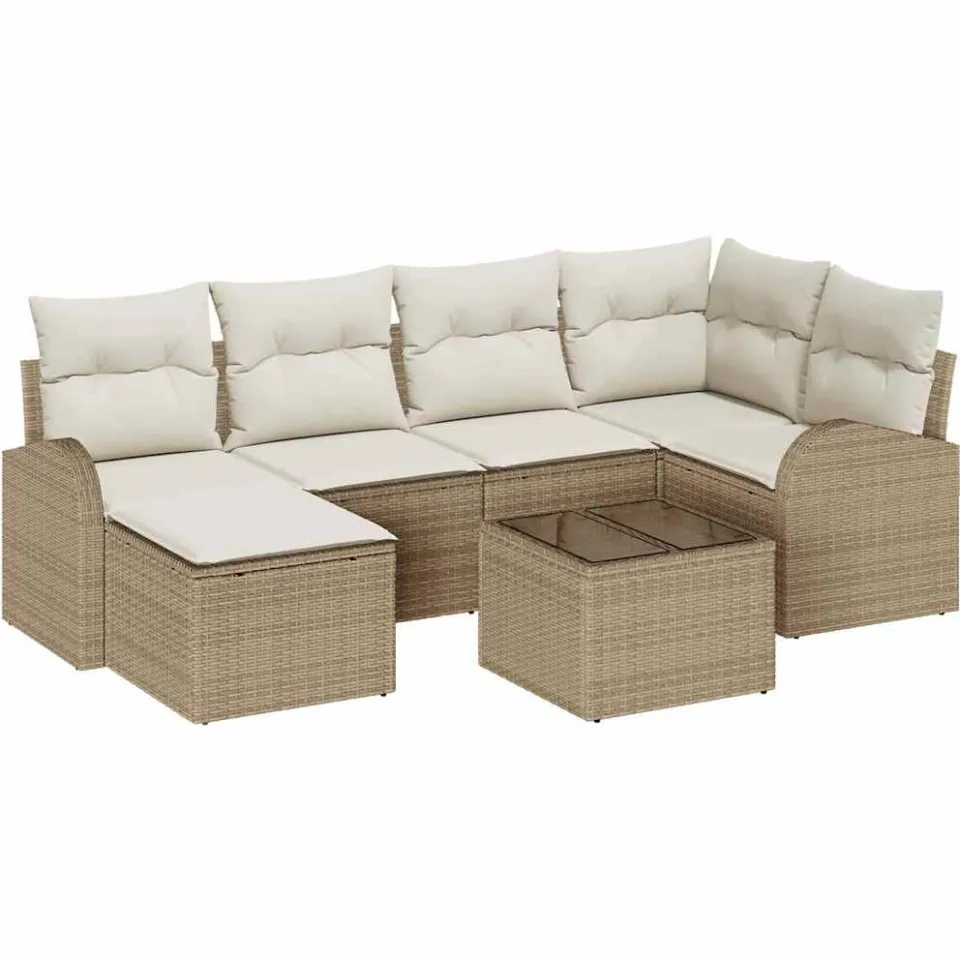 vidaXL Bankstel 7 st Beige en Wit poly rattan