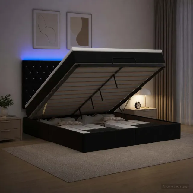 vidaXL Ottoman Bed met Matrassen en LED Zwart 160 x 200 cm fluweel