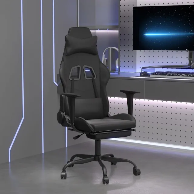 vidaXL Gamestoel met voetensteun kunstleer zwart, foto 2