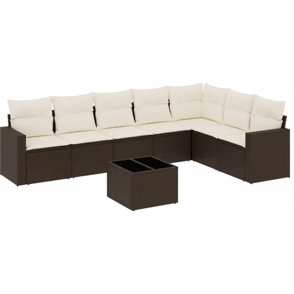 vidaXL 8-delige Loungeset met kussens poly rattan bruin