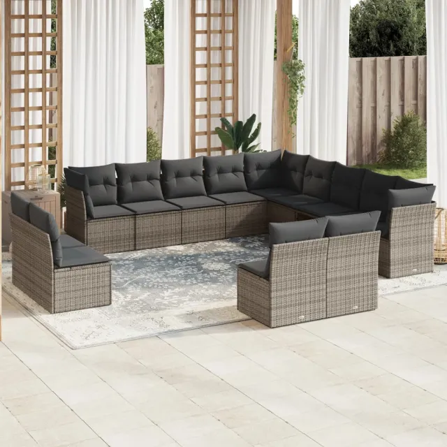 vidaXL 13-delige Loungeset met kussens poly rattan grijs, foto 2