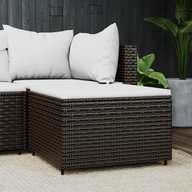 vidaXL Voetensteun met kussen poly rattan bruin, foto 2
