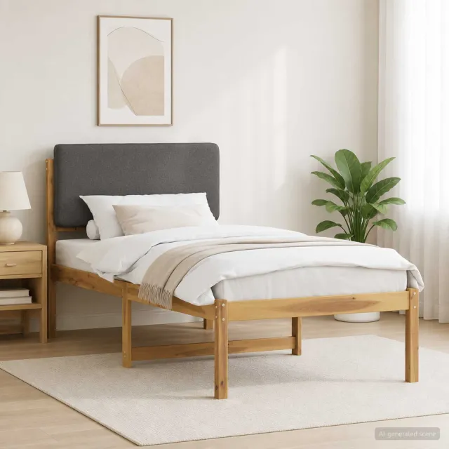 vidaXL Bedframe met gestoffeerd hoofdbord Whitewash en lichtgrijs Bruin