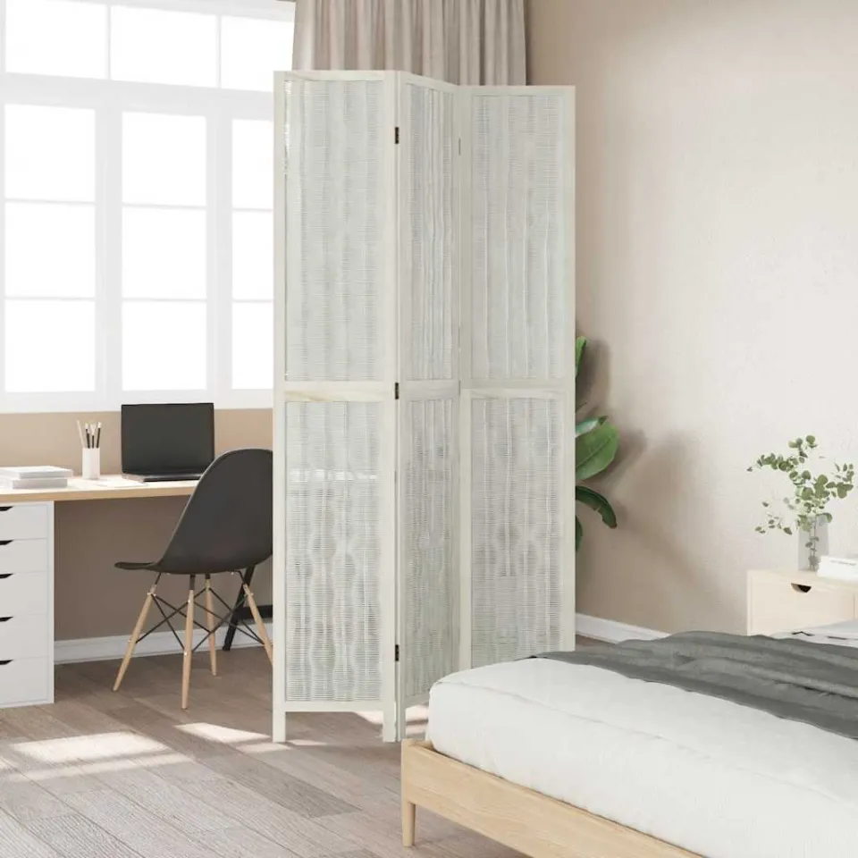 vidaXL Kamerscherm met 3 panelen massief paulowniahout wit, foto 3