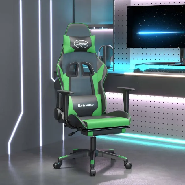 vidaXL Gamestoel met voetensteun kunstleer zwart en groen, foto 2