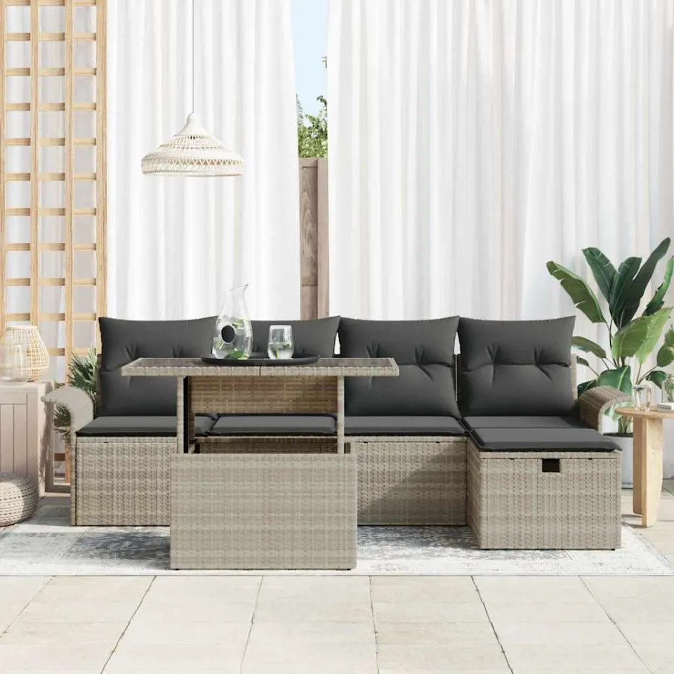 vidaXL Tuin Sofa Set 6 st Lichtgrijs poly rattan, foto 3