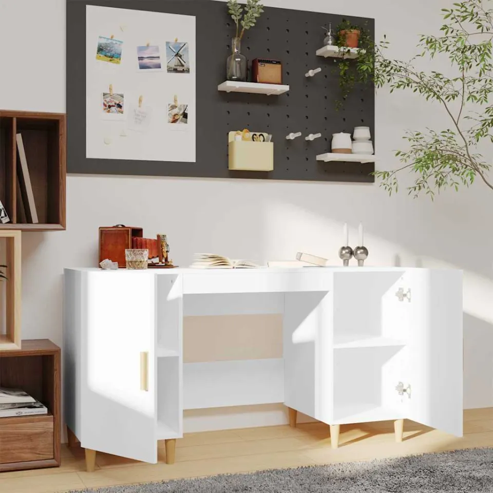 vidaXL Bureau 140x50x75 cm bewerkt hout wit, foto 3