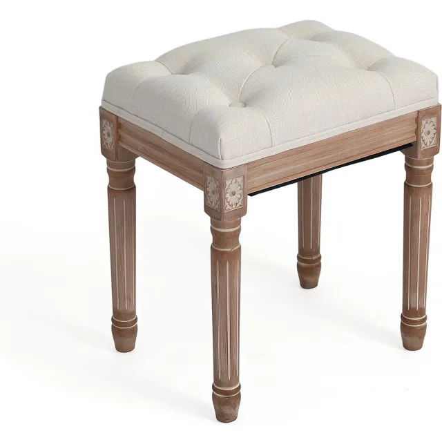 Homemiyn Make-up Kruk – Moderne Vanity Stoel in Beige Wit – Zachte Zitkruk voor Slaapkamer en Kaptafel – Comfortabele Poef Kruk voor Make-up Tafel