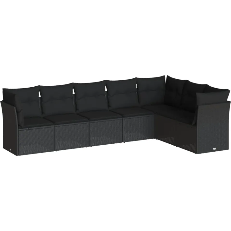 vidaXL 7-delige Loungeset met kussens poly rattan zwart, foto 3