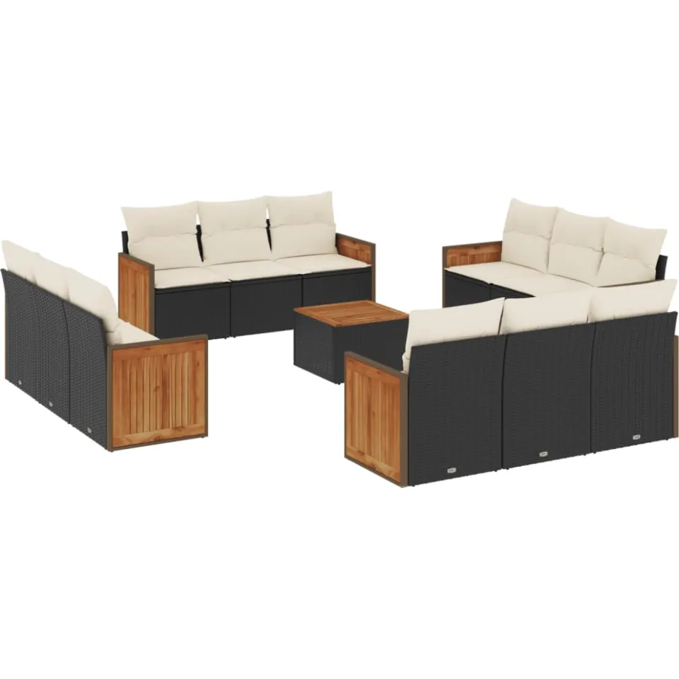 vidaXL 13-delige Loungeset met kussens poly rattan zwart, foto 3