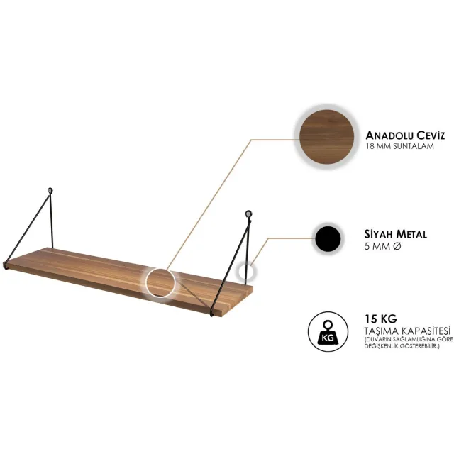 Skye Decor , Wandplank, Armoni - Walnut, Gemelamineerde spaanplaat, Walnoot, 72 x 20 x 20 cm
