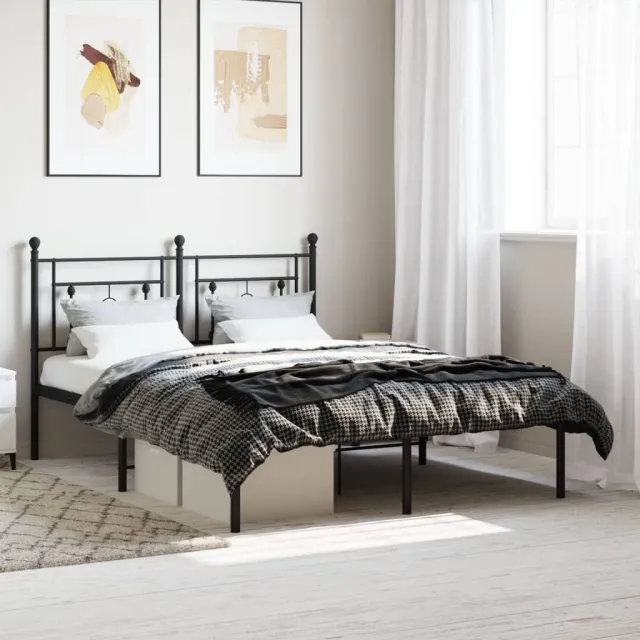 vidaXL Bedframe met hoofdbord metaal zwart 135x190 cm