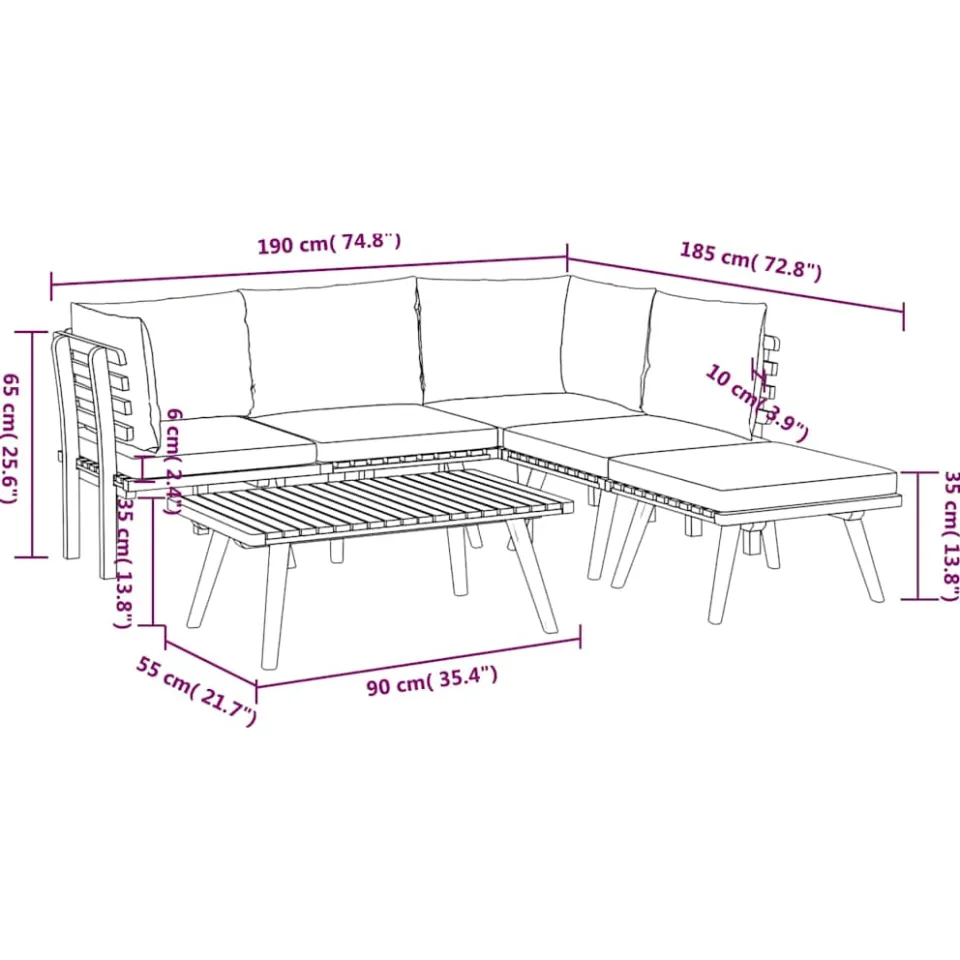 vidaXL 6-delige Loungeset met kussens massief acaciahout bruin, foto 4