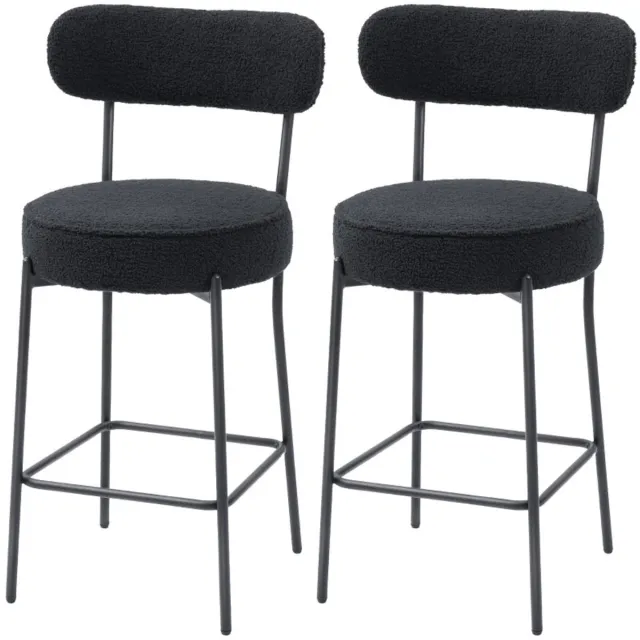 Merax 2-Pack Barstoelen – Fleece Barkrukken met Rugleuning & Voetsteun – Comfortabele Hoge Zithoogte – Stalen Frame – Zwart