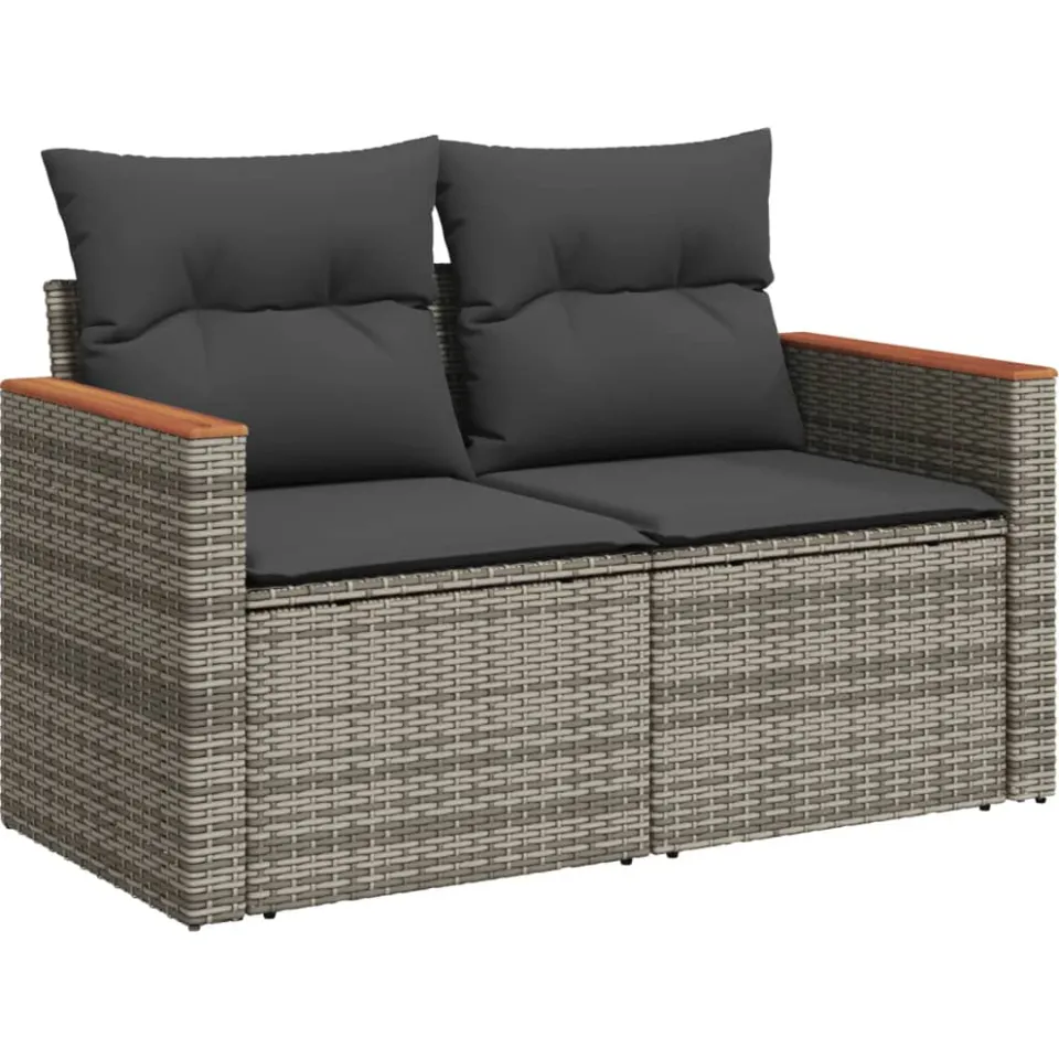 vidaXL 7-delige Loungeset met kussens poly rattan grijs