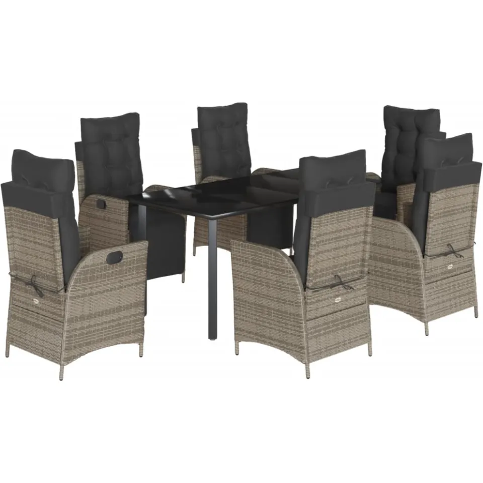 vidaXL 7-delige Tuinset met kussens poly rattan grijs, foto 3