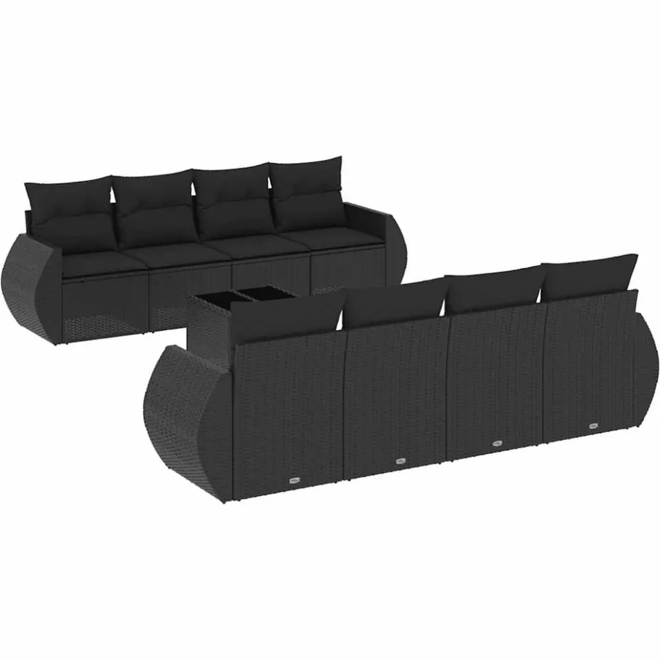 vidaXL 9-delige Loungeset met kussens poly rattan zwart, foto 3
