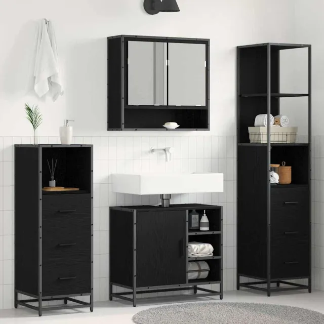 vidaXL Badkamermeubelset 4 st Zwart Eiken 65 x 33 x 60 cm Bewerkt hout, foto 2