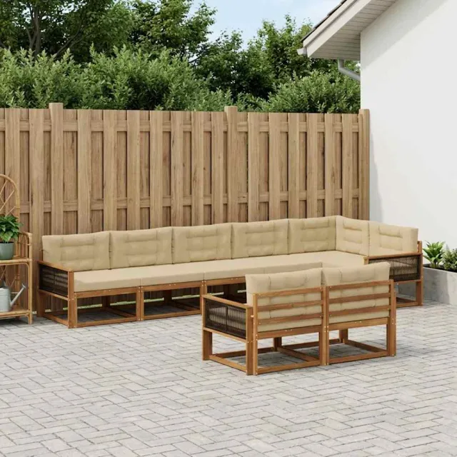 vidaXL Buiten bankenset 8 st 8-zits Natuurlijk en Beige