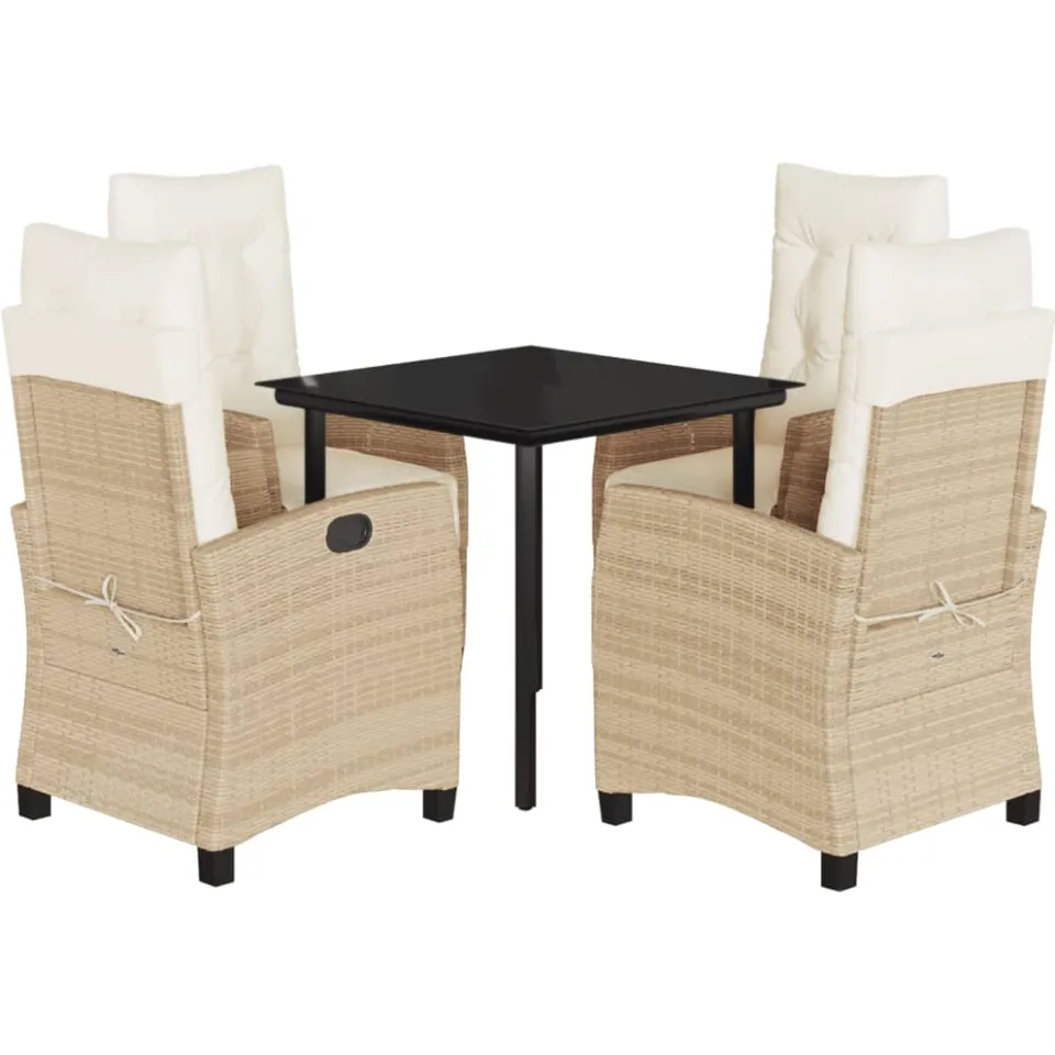 vidaXL 5-delige Tuinset met kussens poly rattan beige