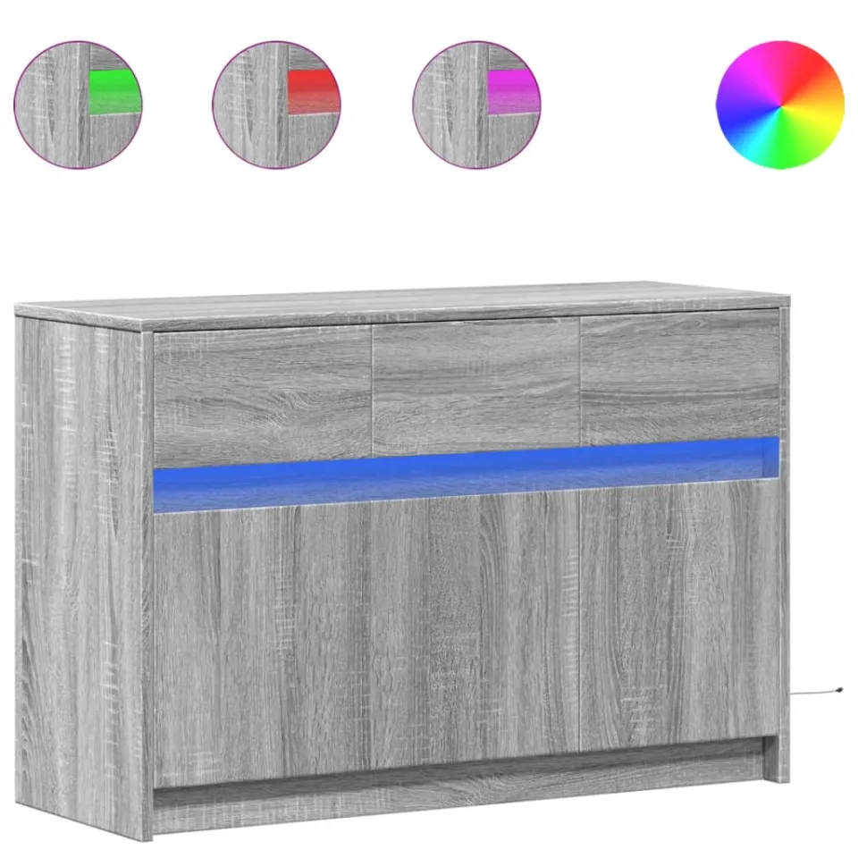 vidaXL Tv-meubel met LED 91x34x61 cm bewerkt hout grijs sonoma eiken, foto 3