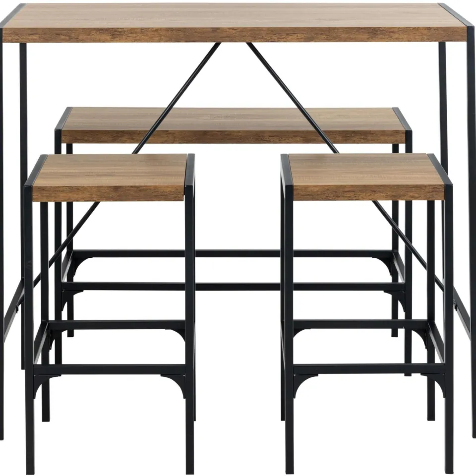 Bendt Bartafel set 'Deryk' Eikenlook, Met 2 barstoelen en bankje Naturel