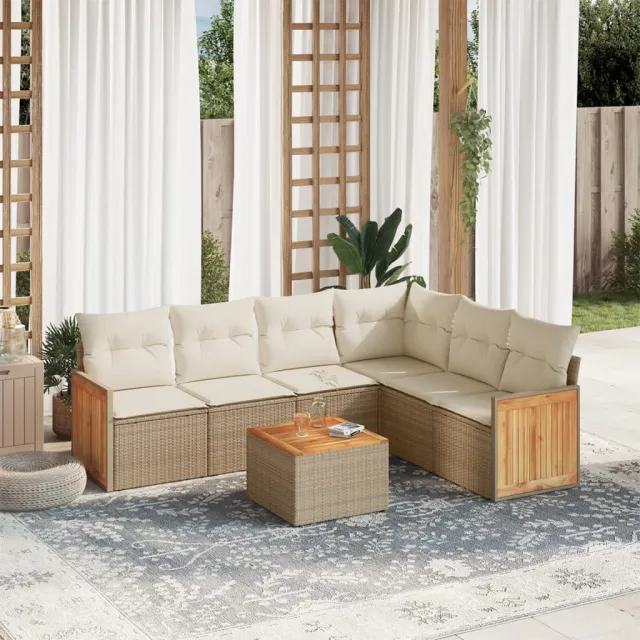 vidaXL 7-delige Loungeset met kussens poly rattan beige, foto 2