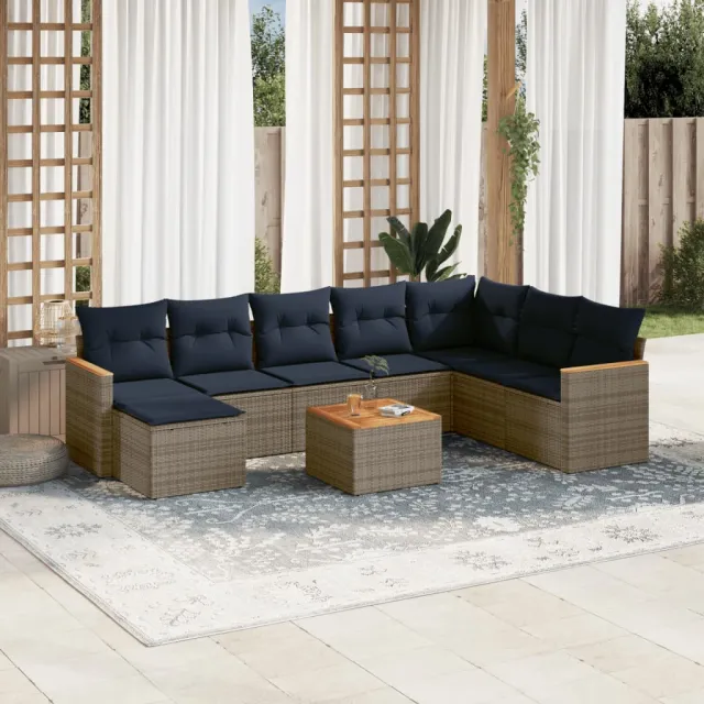 vidaXL 9-delige tuinbankset met kussens, grijs polyrotan, foto 2