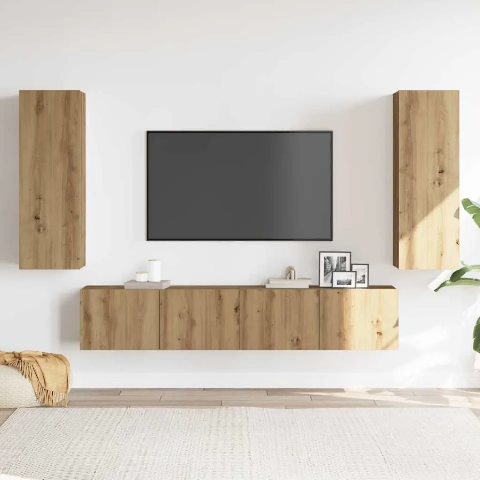 vidaXL Tv-wandkasten 4 st bewerkt hout artisanaal eikenkleurig, foto 2