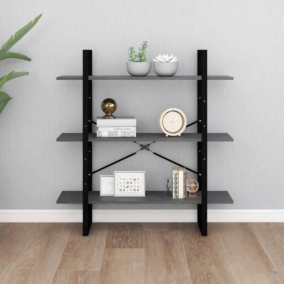 vidaXL Boekenkast met 3 schappen 100x30x105 cm grenenhout grijs, foto 2