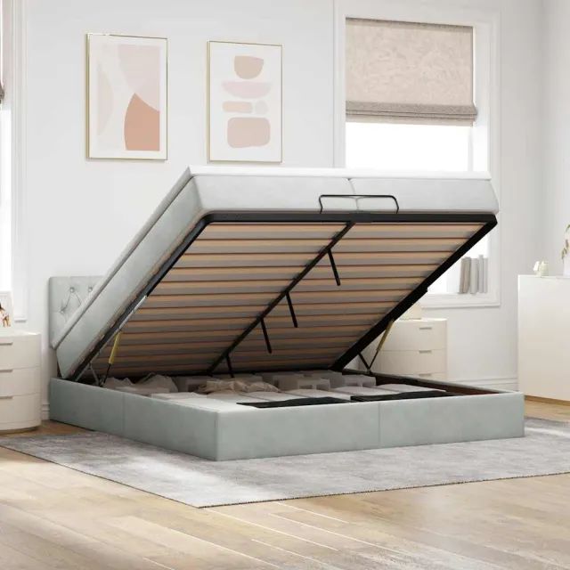 vidaXL Ottoman bed met matras 200x200 cm fluweel lichtgrijs grijs