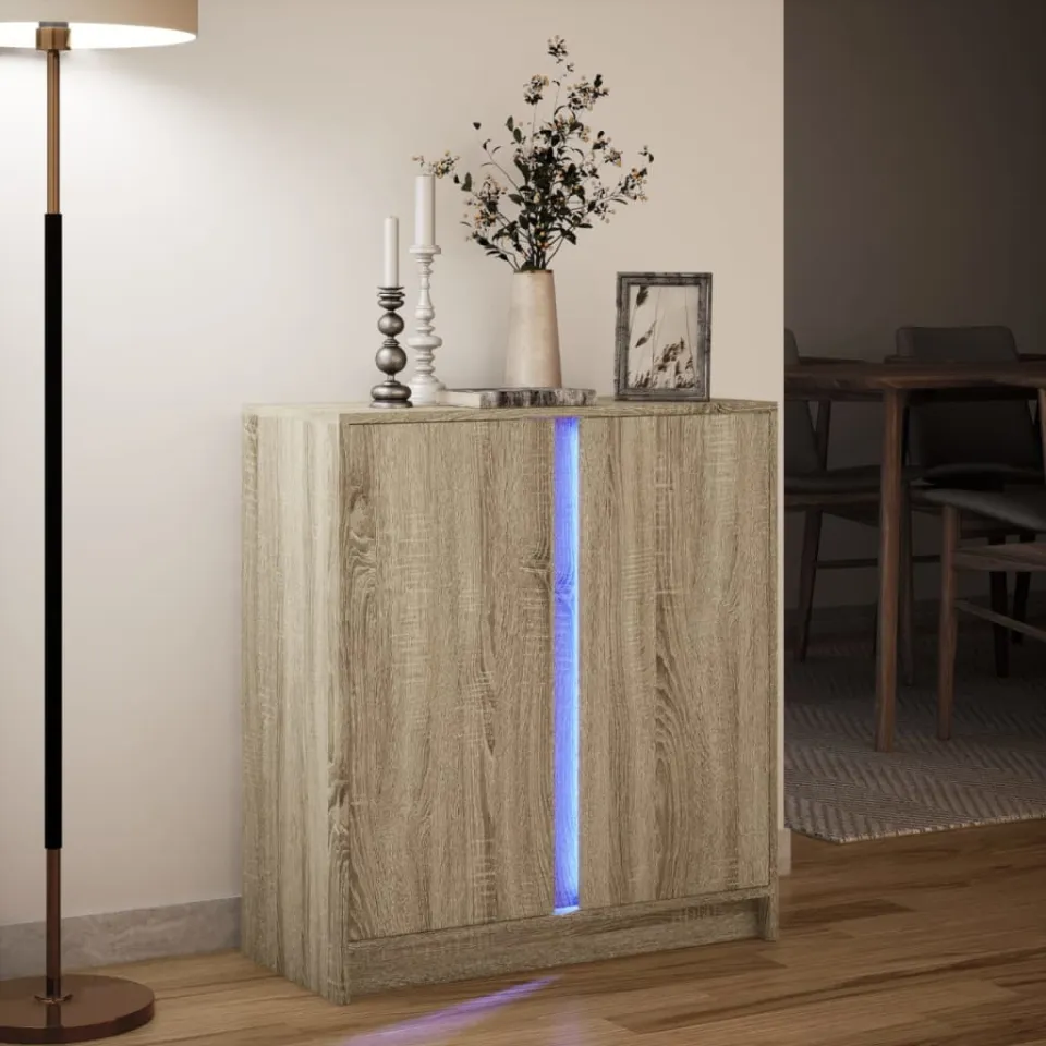vidaXL Dressoir met LED 77x34x85 cm bewerkt hout sonoma eikenkleurig, foto 4