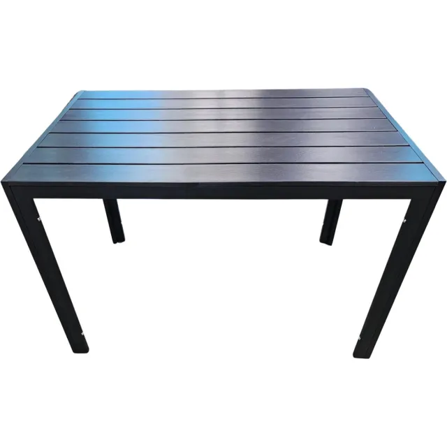 Bolt Edge Tuintafel kunststof - 110cm - Zwart - Voor Balkon, Terras en Tuin - Aluminium frame - Rechthoek - Weerbestedng 7 planken - Zwart