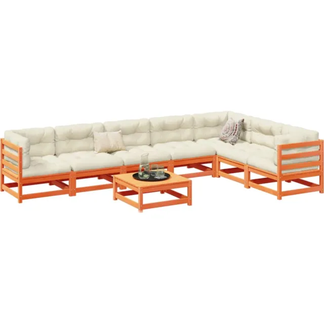 vidaXL 8-delige Loungeset met kussens massief grenenhout wasbruin
