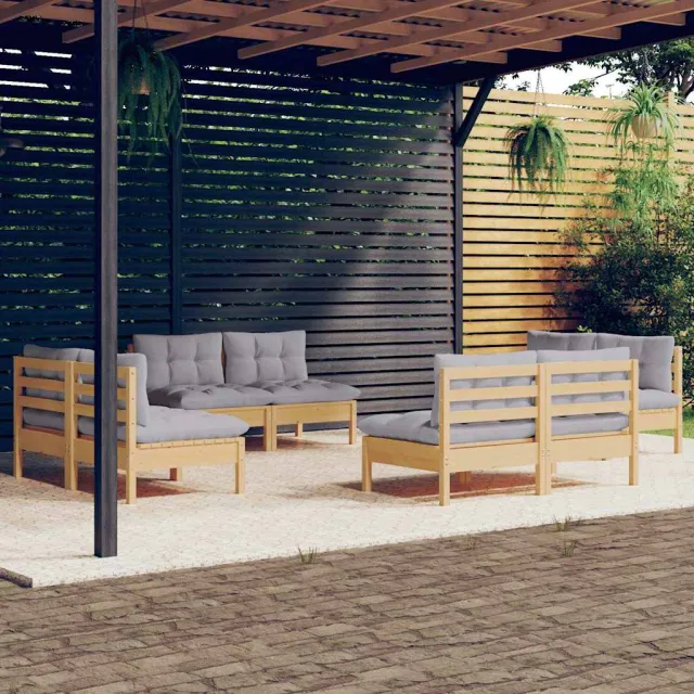 vidaXL 8-delige Loungeset met grijze kussens grenenhout grijs, foto 2
