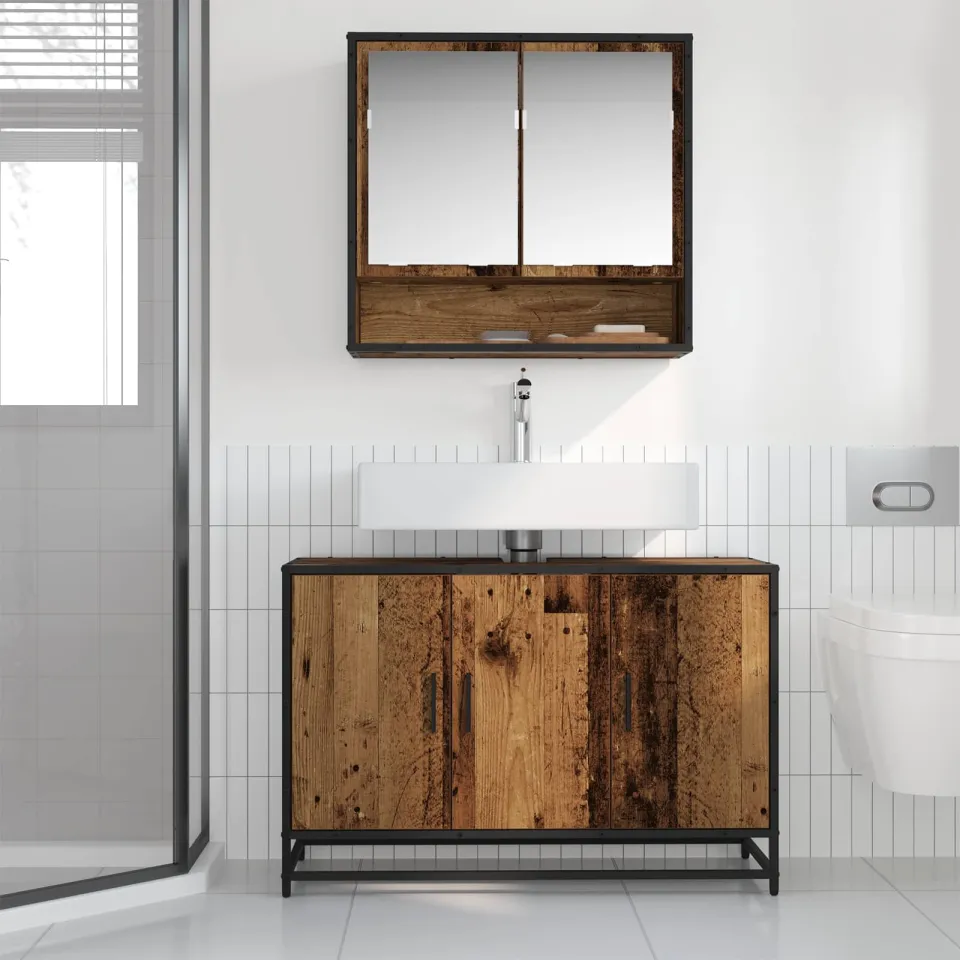 vidaXL Badkamerkast Oud Hout 90 x 33 x 60 cm Bewerkt hout bruin, foto 4