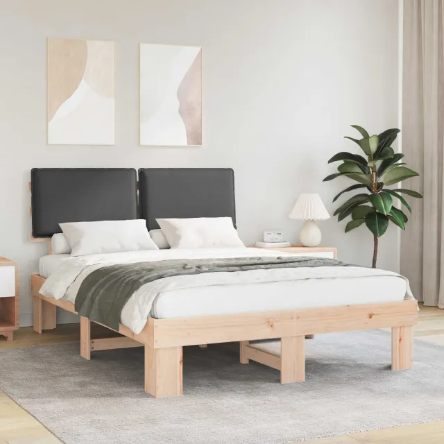 vidaXL Bedframe met Gevoerd Hoofdgedeelte Donkergrijs 135 x 190 cm
