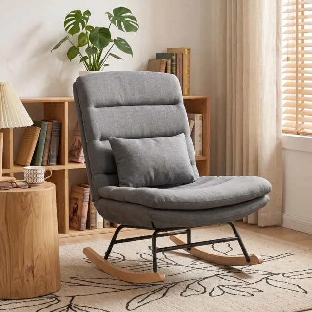 MODENUIT Schommelstoel 72 cm Zitbreedte - Met Lendekussen En Hoge Rugleuning - Woonkamer - Stof - Lichtgrijs