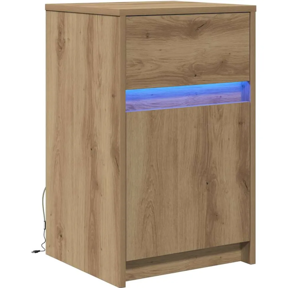 vidaXL LED Bedside Kast artisanaal eikenkleurig 38 x 34 x 61 cm, foto 3