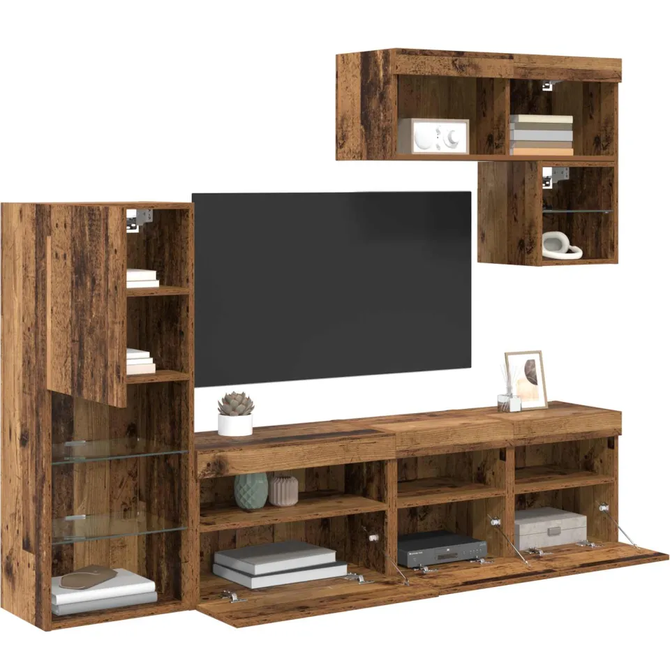 vidaXL TV Wandmeubels 6 st Oudhout Bewerkt hout bruin, foto 3