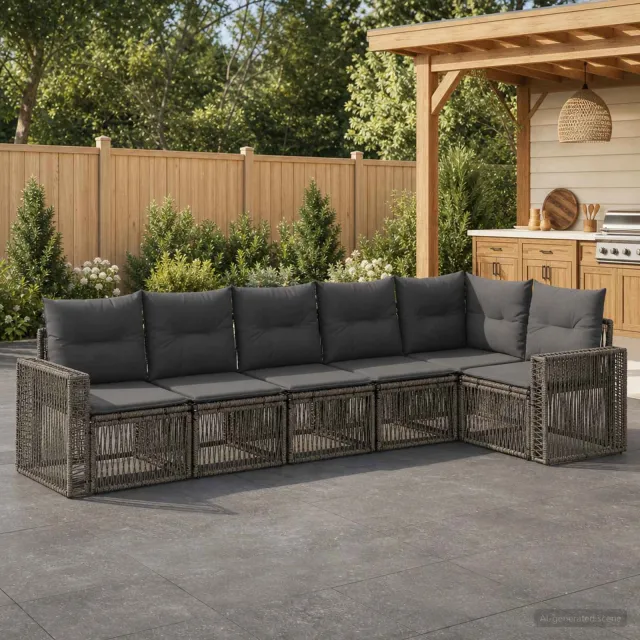 vidaXL Tuinbankenset 6 st 6-zits Grijs en Donkergrijs poly rattan, foto 2