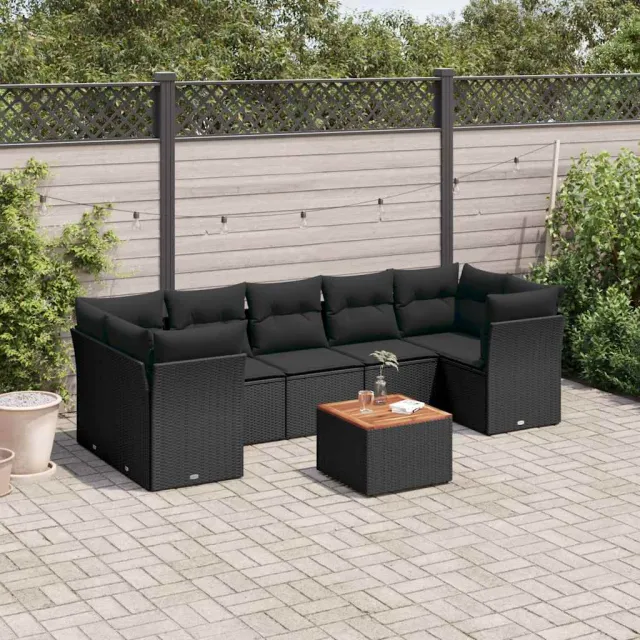 vidaXL 8-delige Loungeset met kussens poly rattan zwart, foto 2